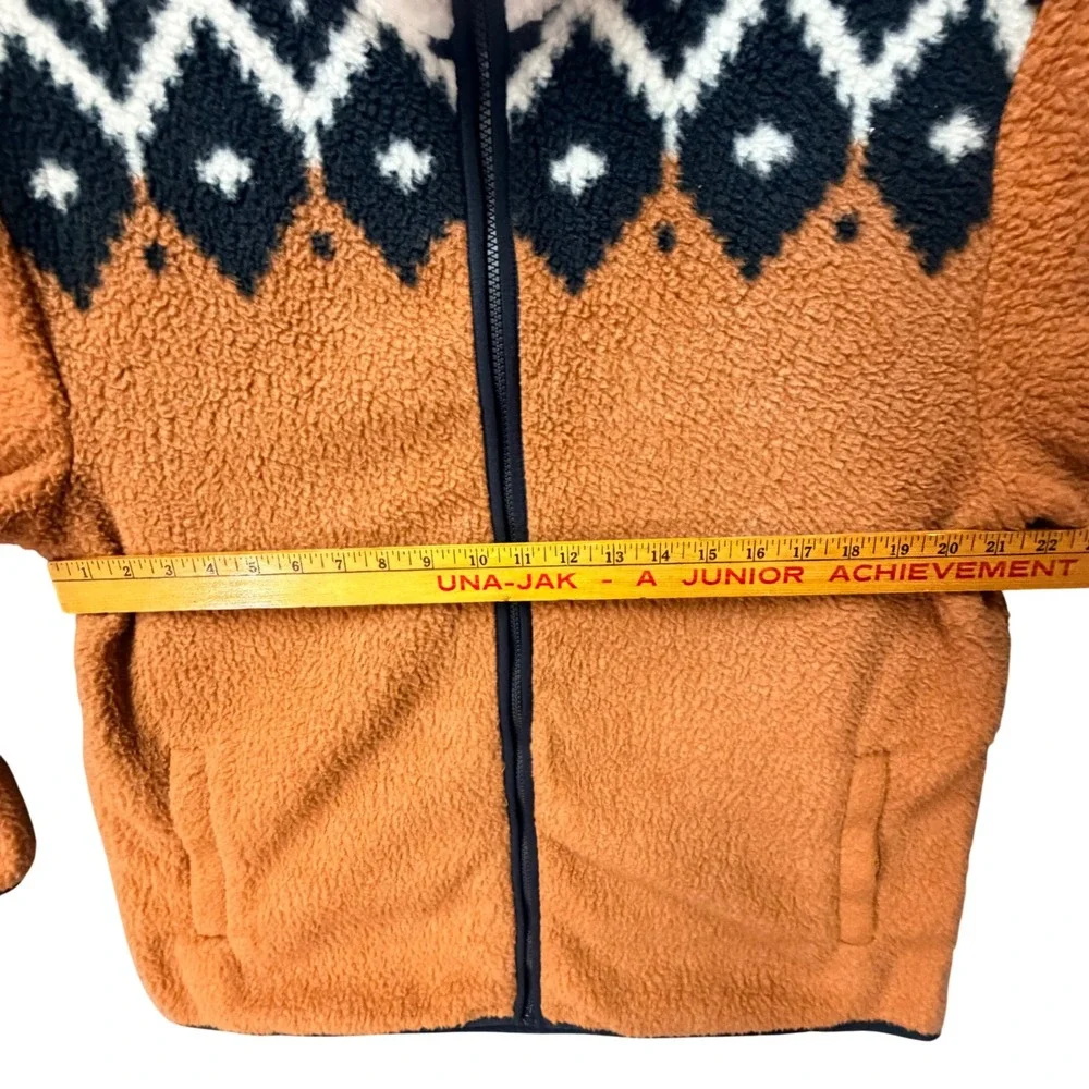 Lands' End Fair Isle Sherpa Fleece Jacket Orange Large 14-16 Geometric‎